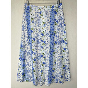 Lauren Conrad Midi Skirt Size Small Blue White Floral Cottagecore Linen Grandma